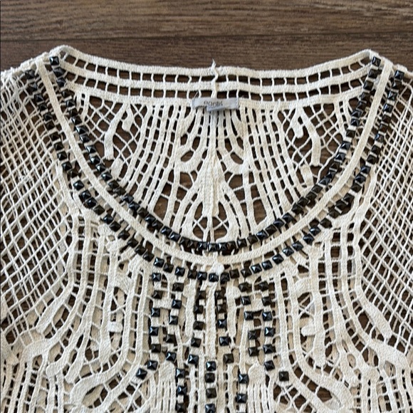 Ecote Anthropologie Studded Crochet Knit White Boho Top Lace 100% Cotton XS - Picture 4 of 12